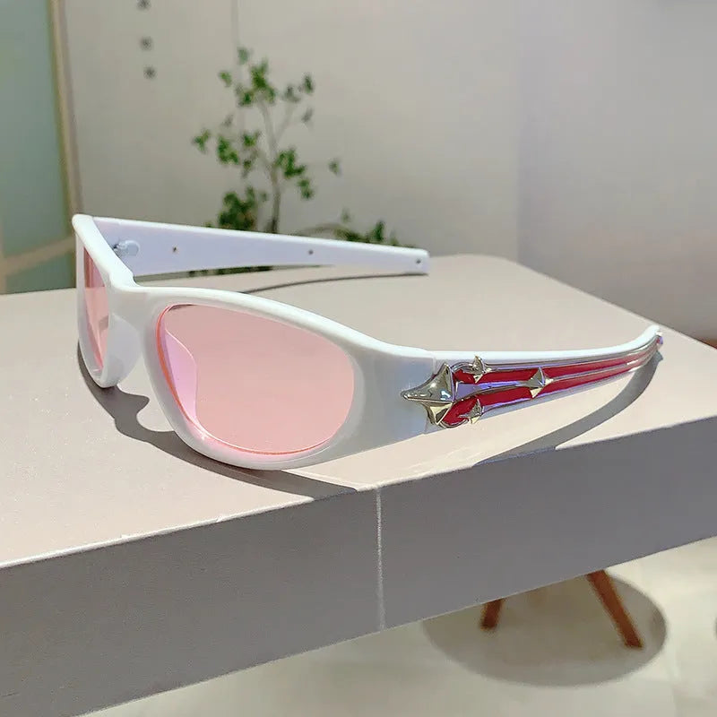 Windproof outdoor sports sunglasses with a PC frame and lens, shown in a black frame with blue lens colour option.