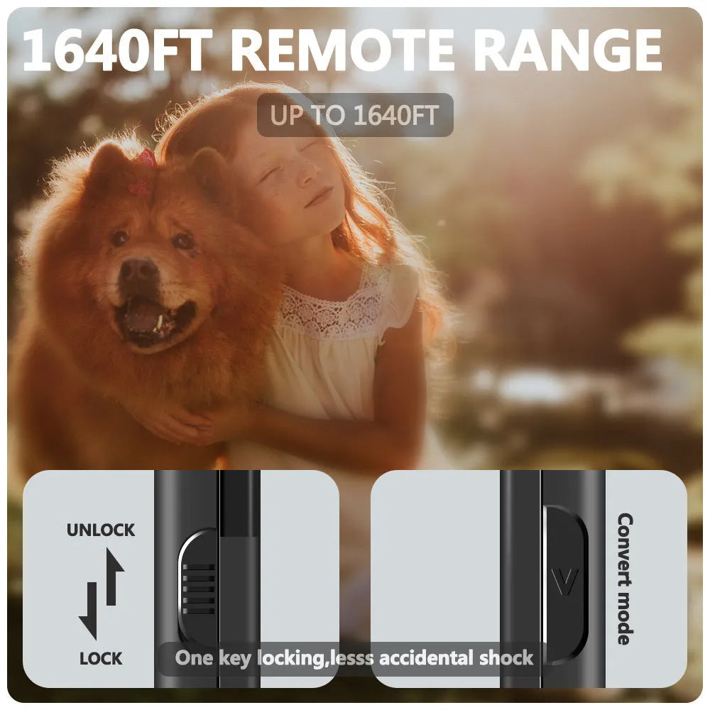 Black dog training collar with colour screen remote control and Type-C charging cable