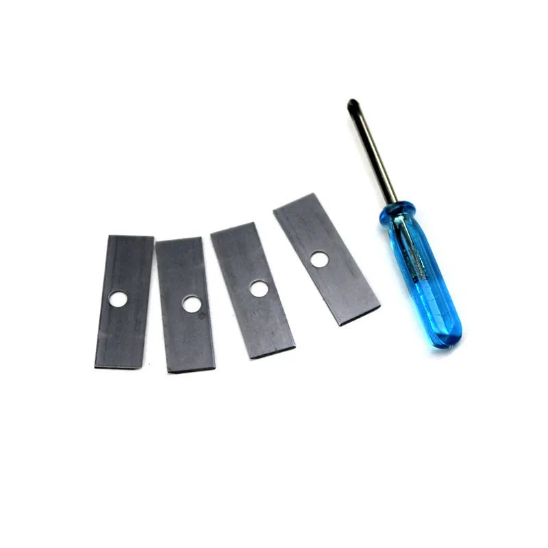 Geometric plastic pencil sharpener with four holes and an integrated screwdriver