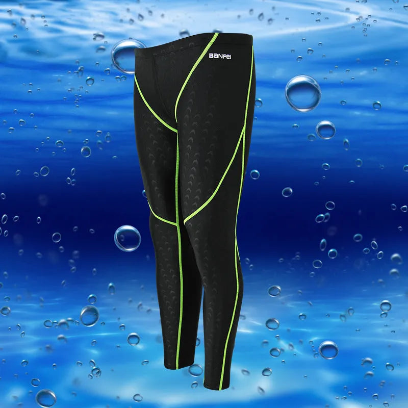 Men's black and grey line nylon cropped swimming trunks for swimming and fitness