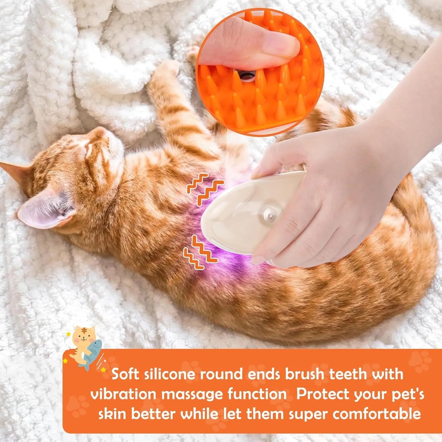 Yellow multifunctional cat steam brush with silicone teeth, water tank, and UV lamp.