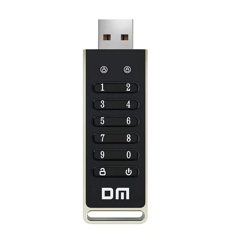 64GB metal USB 3.0 flash drive with fingerprint sensor and digital button encryption