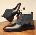 Men's brown retro business shoes with side zipper and square toe on rubber sole