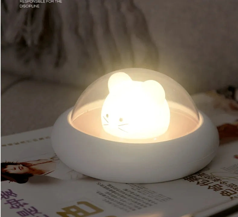 Blue USB LED night light with touch dimmable lampshade and 5W USB cord, compact size 12x12x6.5cm