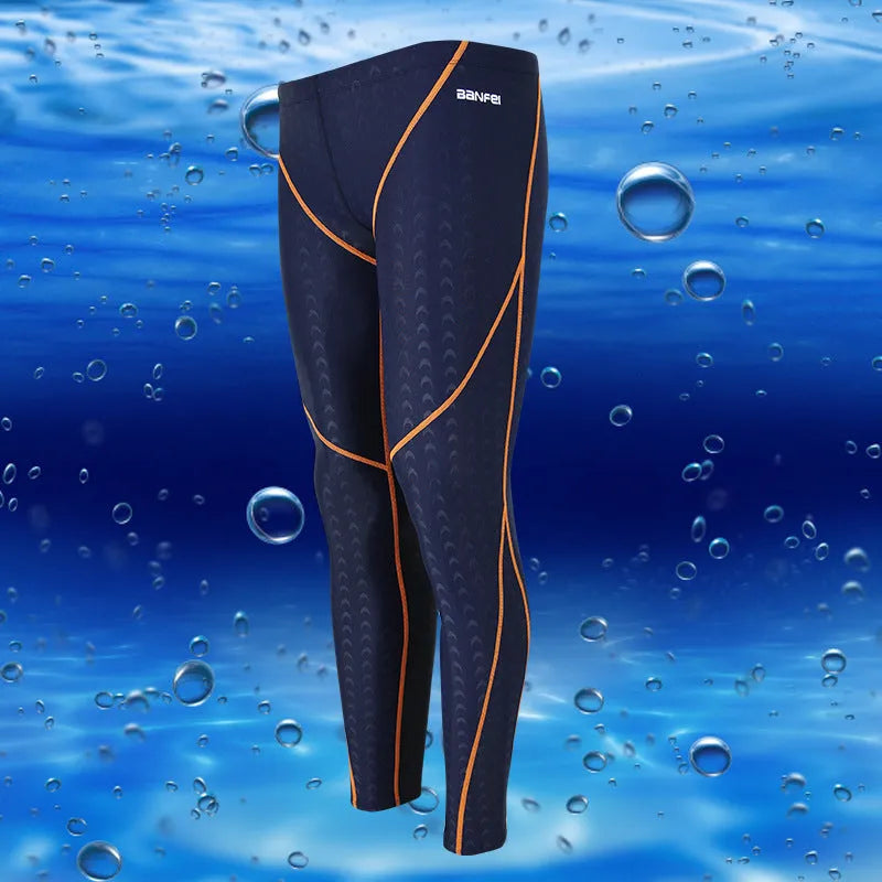Men's black and grey line nylon cropped swimming trunks for swimming and fitness