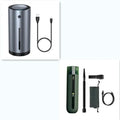 Baseus handheld cordless car vacuum cleaner in black, white, or green with blowing hose accessory.