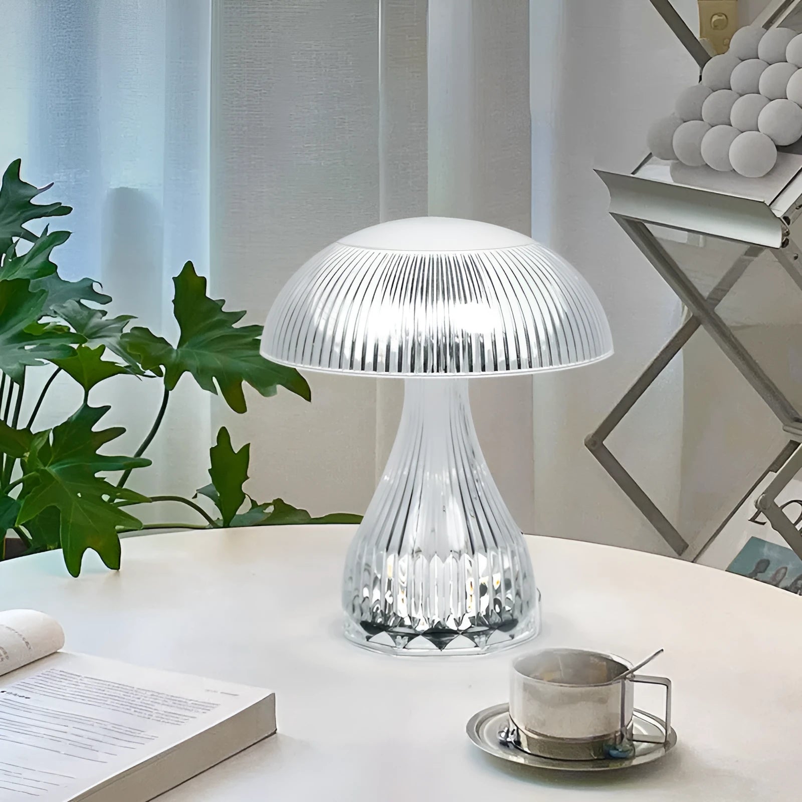 Three-colour changing USB rechargeable bedside lamp with 20x16cm acrylic body