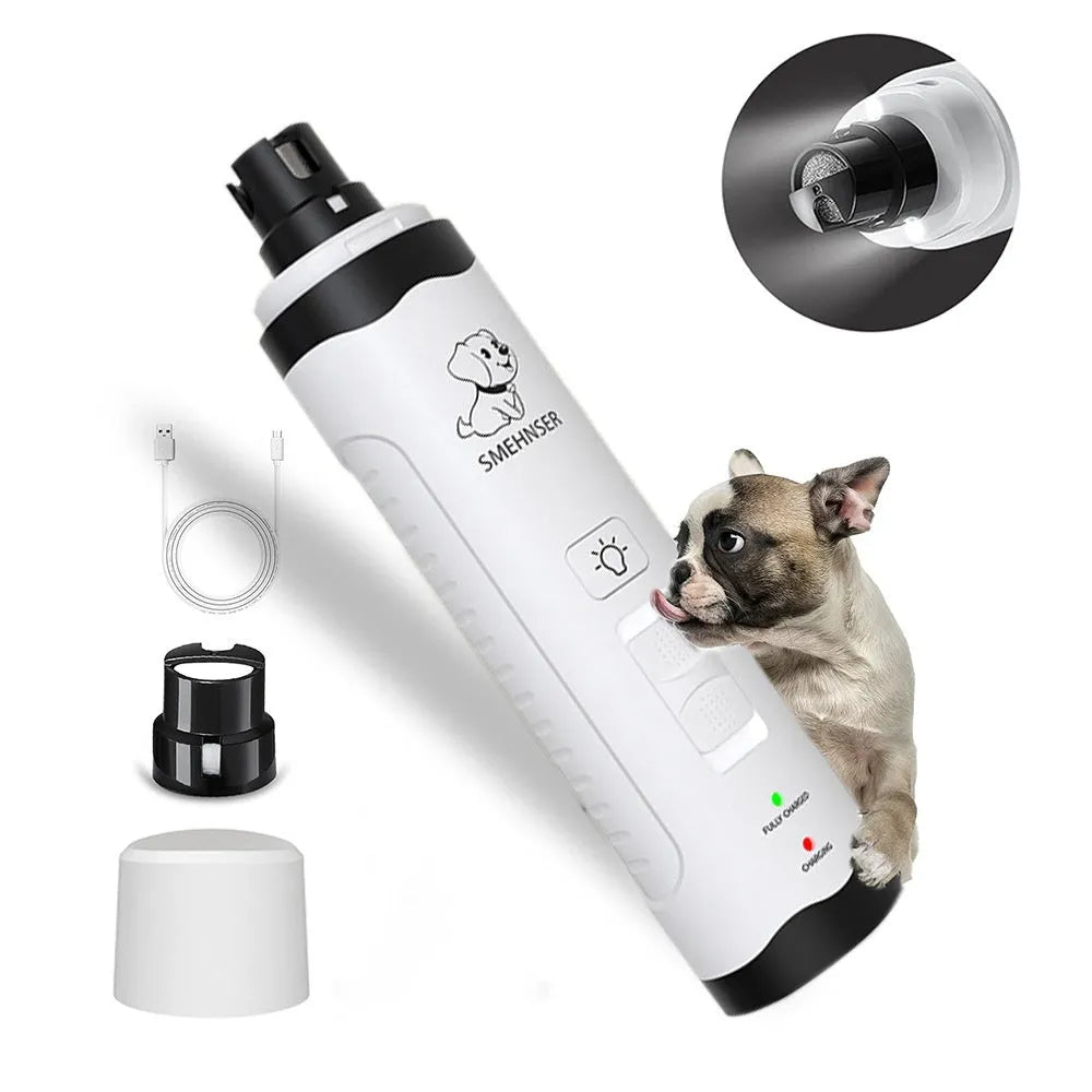 Automatic electric nail trimmer for dogs with LCD display and dust collection port.