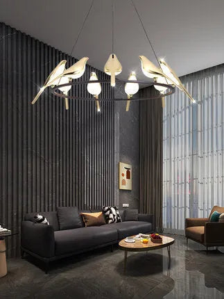 Modern aluminium alloy ceiling lamp with iron chandelier design showing 650mm diameter and adjustable height feature