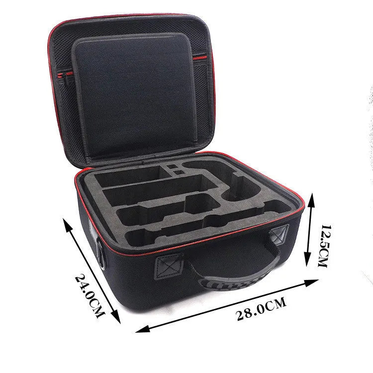 Black EVA game console accessory storage box bag with organised compartments for controllers and cables