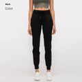 Women's high-waist yoga pants with a drawstring, shown in distilled coffee colour.
