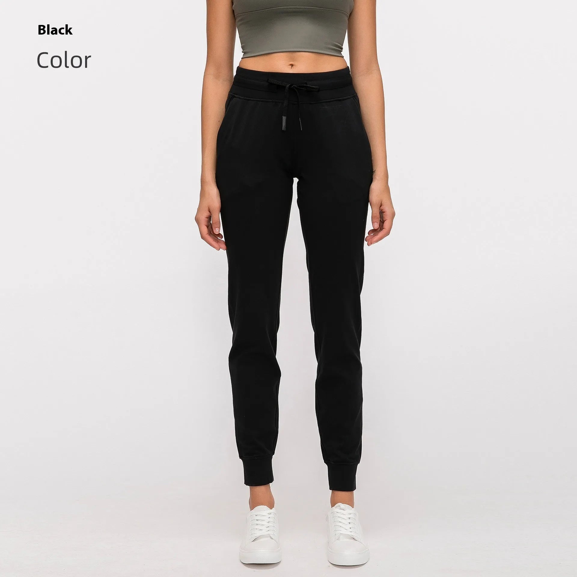 Women's high-waist yoga pants with a drawstring, shown in distilled coffee colour.