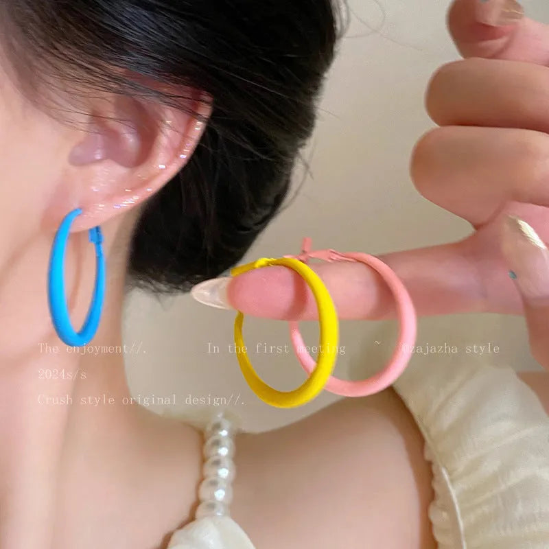 Exaggerated geometric ellipse electroplated mixed material earrings in seaside vacation style, unisex