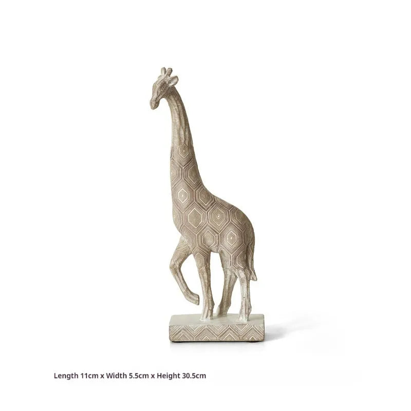 Wood colour giraffe resin sculpture 30.5cm tall on shelf display