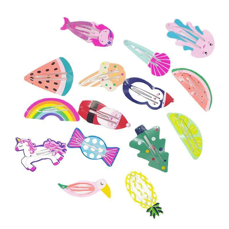 Children's metal hair barrette with colourful printed strawberry design and baking varnish finish