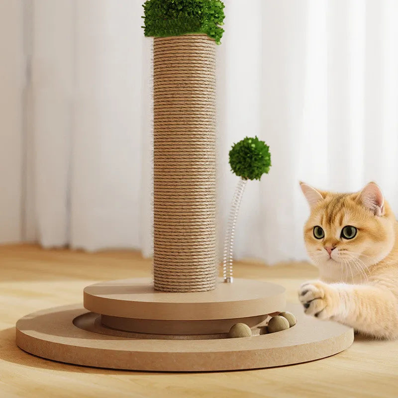 Vertical cat climbing frame with hemp rope posts in Canna colour.