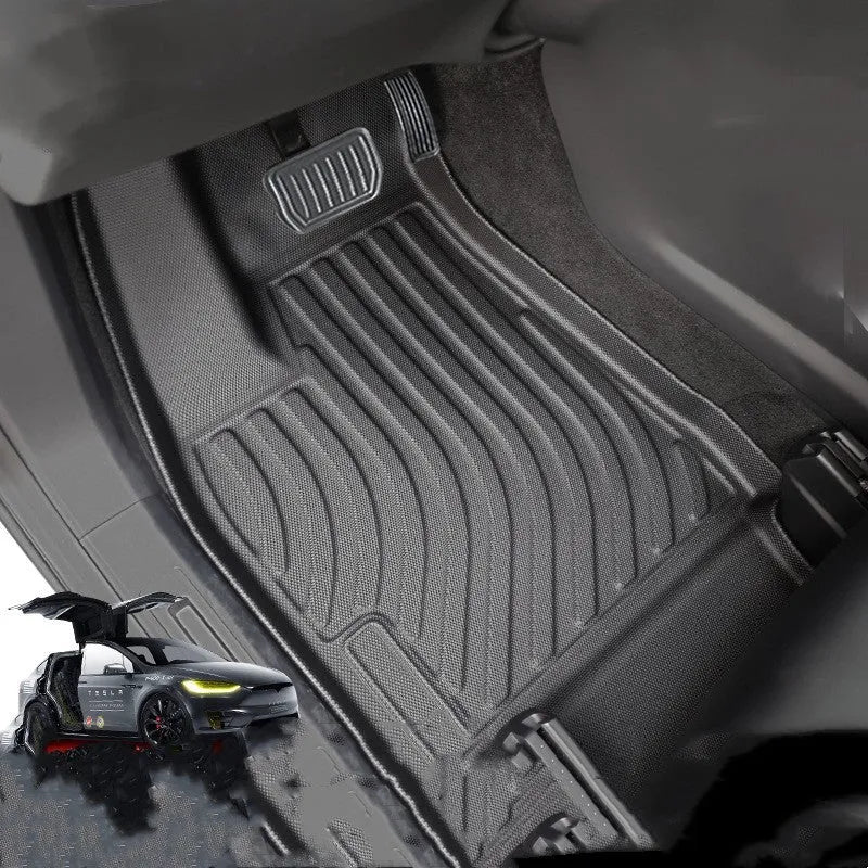 TPE rubber waterproof floor mats and boot liner for left-hand-drive Tesla Model X car