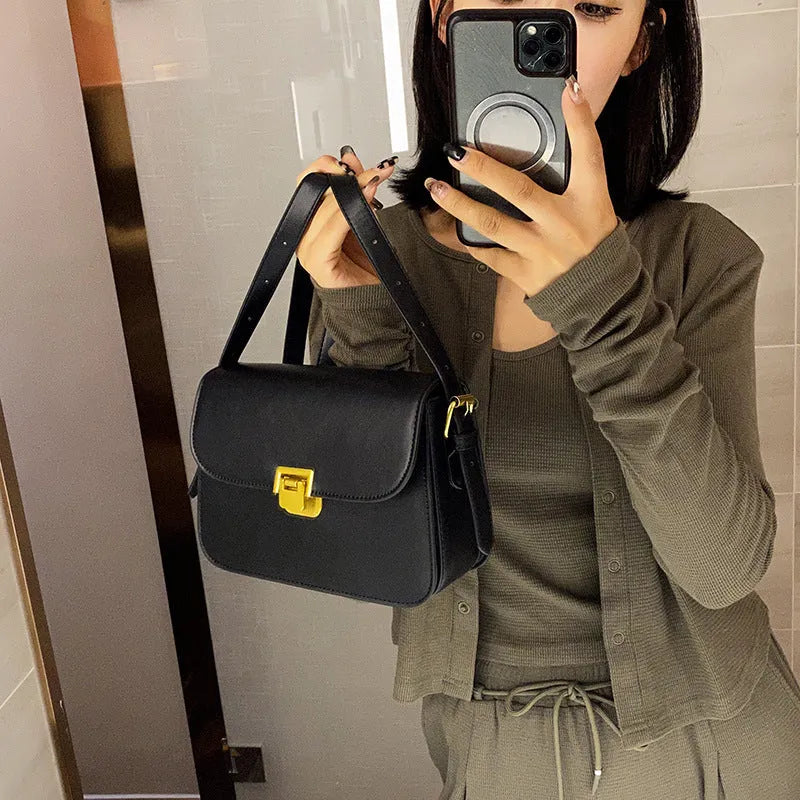 A small horizontal square one-shoulder bag in soft PU material, shown in one of five colours: black, milky white, khaki, dark brown, or coffee.