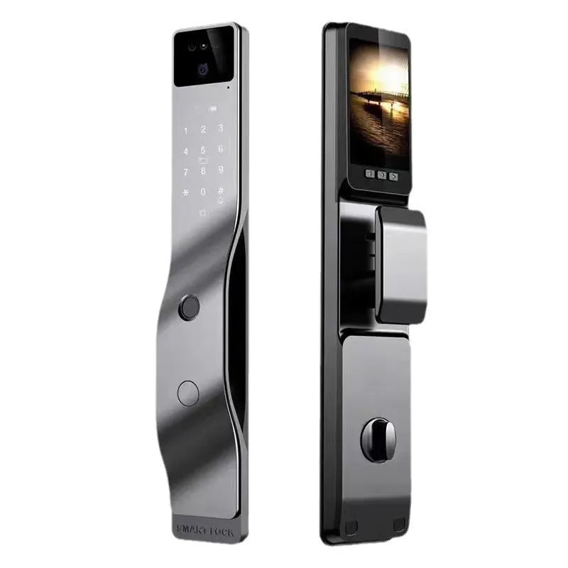 F7 aluminium alloy smart door lock with face recognition, fingerprint scanner, and keypad
