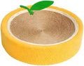 Yellow fruit-shaped sisal cat scratching board and round bed for small cats