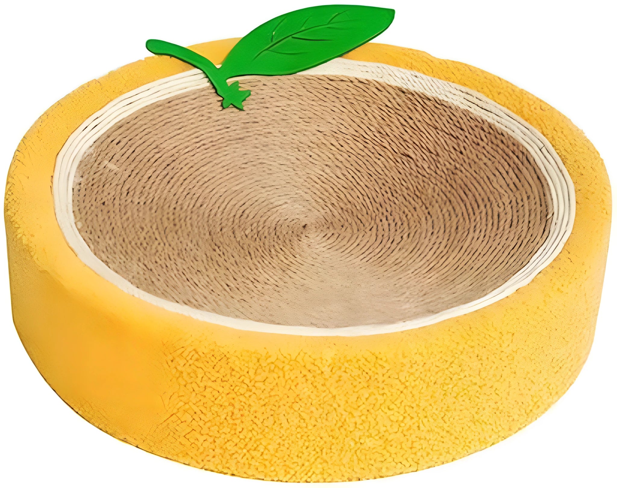 Yellow fruit-shaped sisal cat scratching board and round bed for small cats