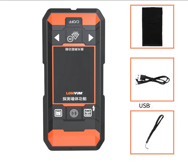 Multifunctional wall detector instrument showing three model options for detecting hidden metals, wiring and wood in walls