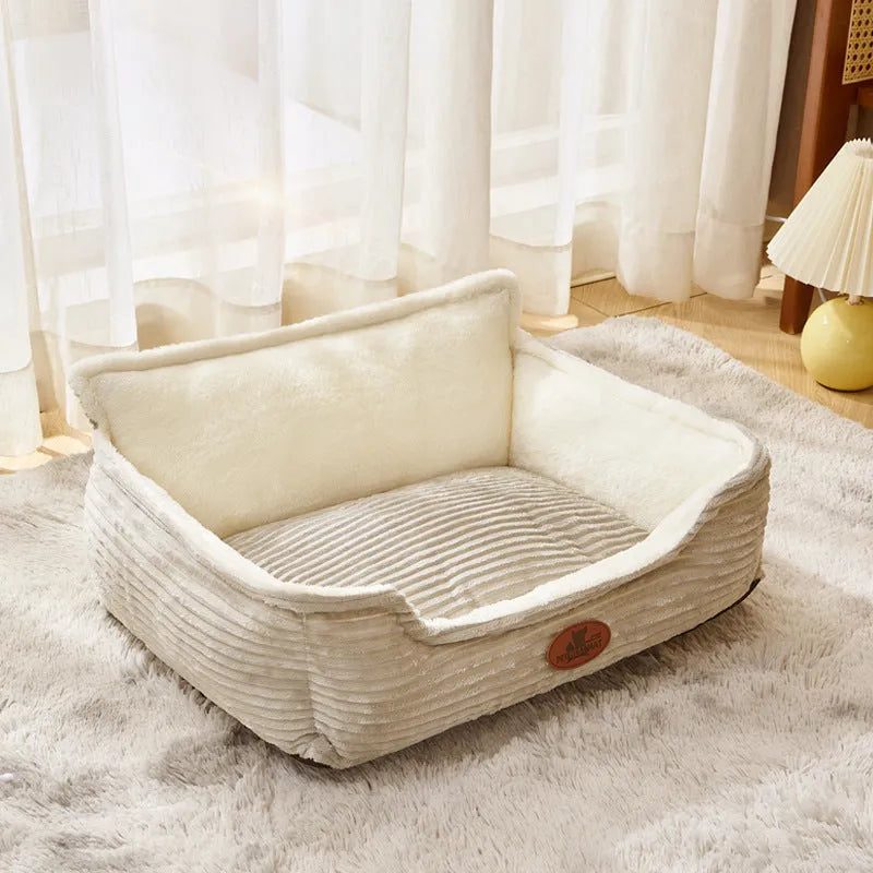 Universal kennel pet bed for small dogs and cats with a removable cover in coffee colour.