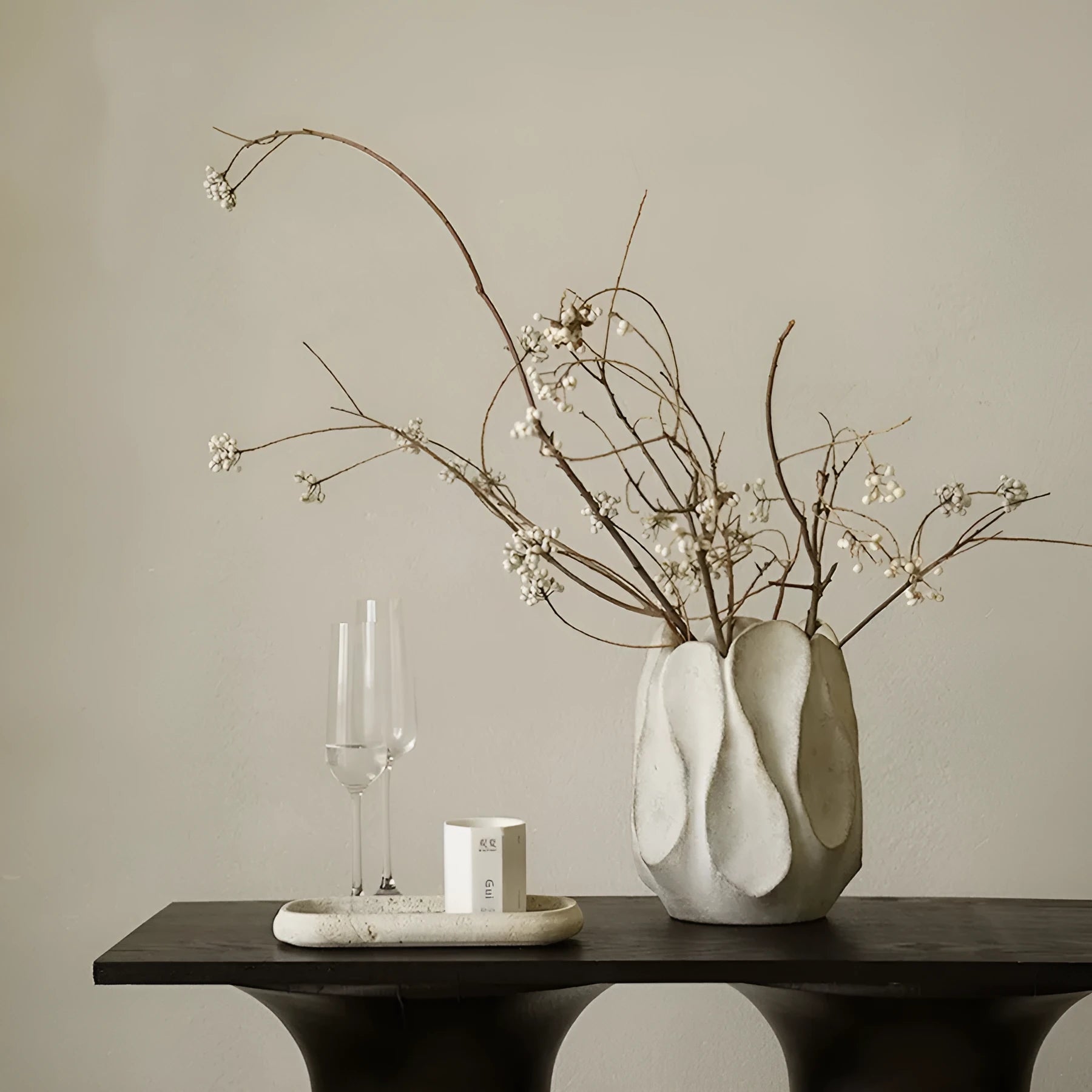 Handmade irregular ceramic vase in magnesium clay finish for flower arrangements