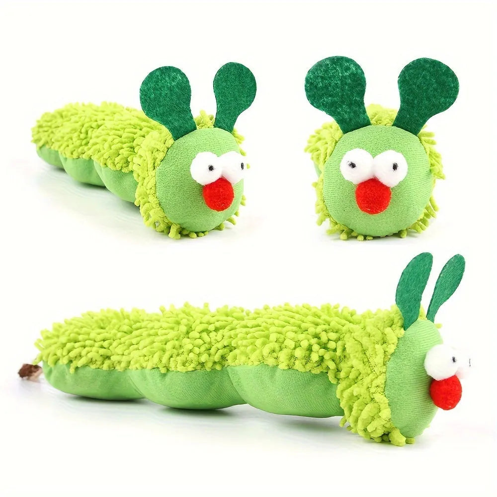 Green interactive plush cat toy pillow for manual play with cats