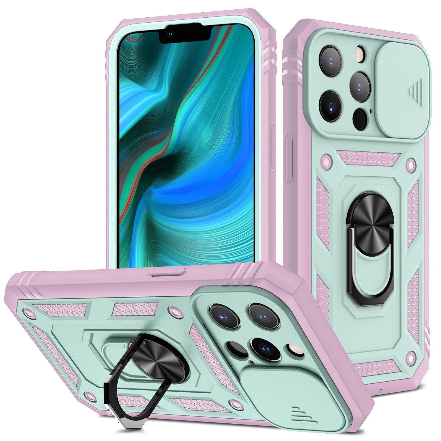 Clear magnetic iPhone case with extended sliding stand bracket in sapphire blue colour