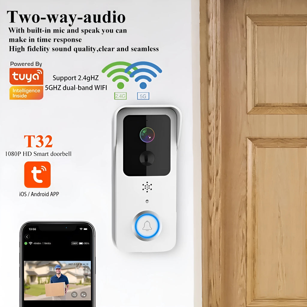 Black or white waterproof smart visual doorbell unit for outdoor security.
