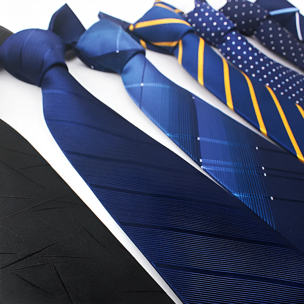 Polyester jacquard striped business tie in arrow shape, 7-8cm wide, showing striped pattern detail