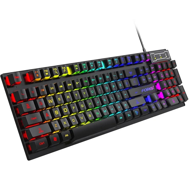 Black portable backlit gaming keyboard and mouse combo with 104 keys and 1.5m cable