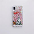 Transparent quicksand effect phone case with Santa Claus and Christmas tree design for iPhone and Samsung