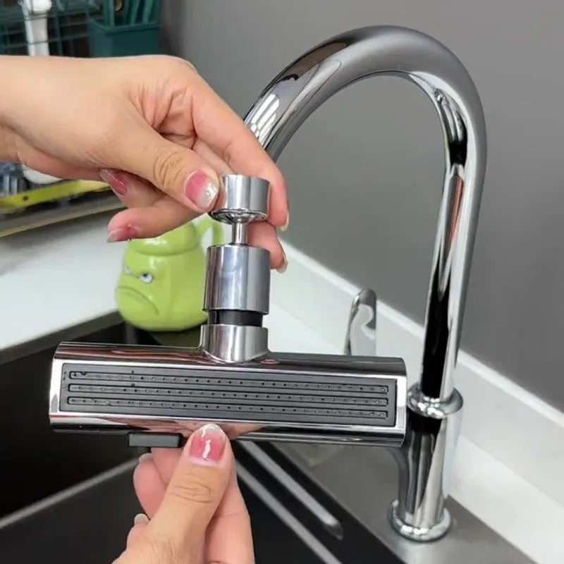 Black kitchen faucet waterfall outlet connector with rotating bubbler and pull-down sprayer