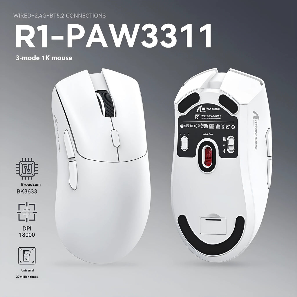 Attack Shark wireless Bluetooth mouse in black, white, and red colours