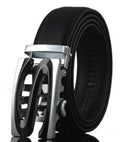 Men's black automatic buckle leather belt with 3.5cm width and adjustable length