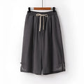 Linen leisure shorts with wide leg cut and elasticated waistband in apricot colour