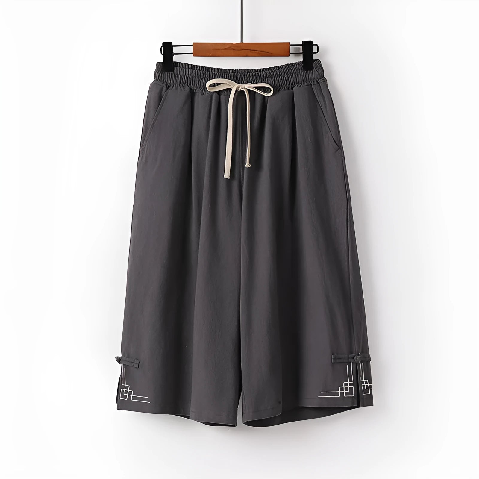 Linen leisure shorts with wide leg cut and elasticated waistband in apricot colour