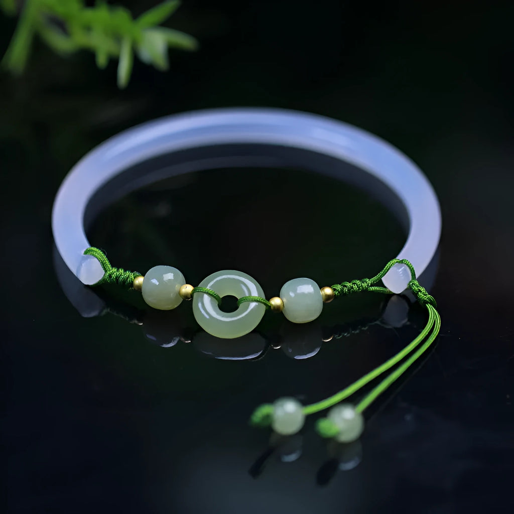 Hand-woven white agate half bracelet with peace buckle closure and 6mm beads
