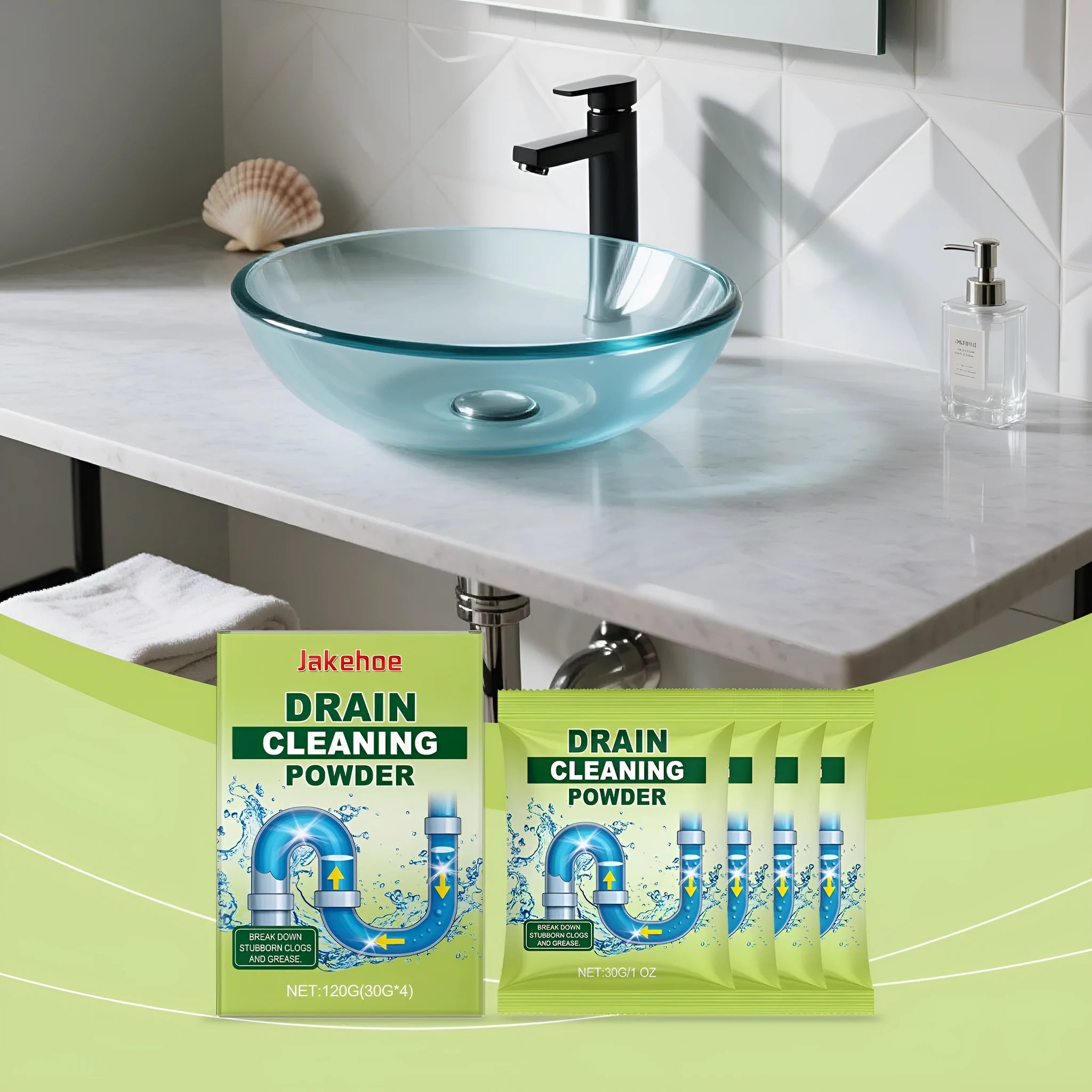 120g pack of drain cleaning powder for blocked sinks and basins