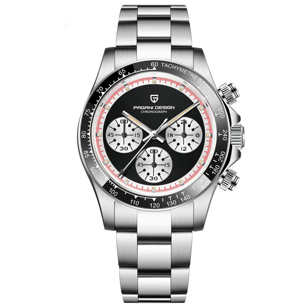 Berjani men's stainless steel quartz chronograph watch with 40mm black dial