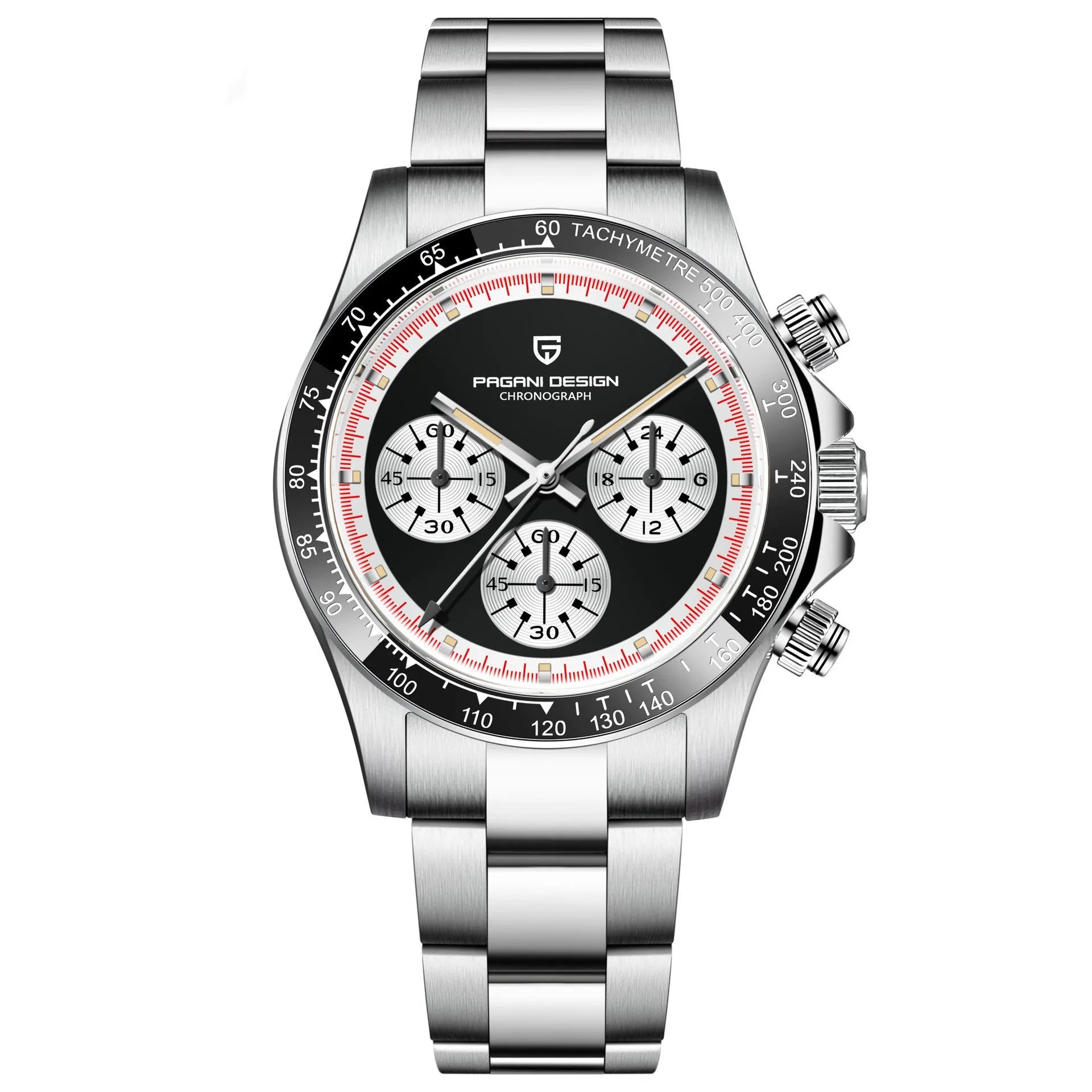 Berjani men's stainless steel quartz chronograph watch with 40mm black dial