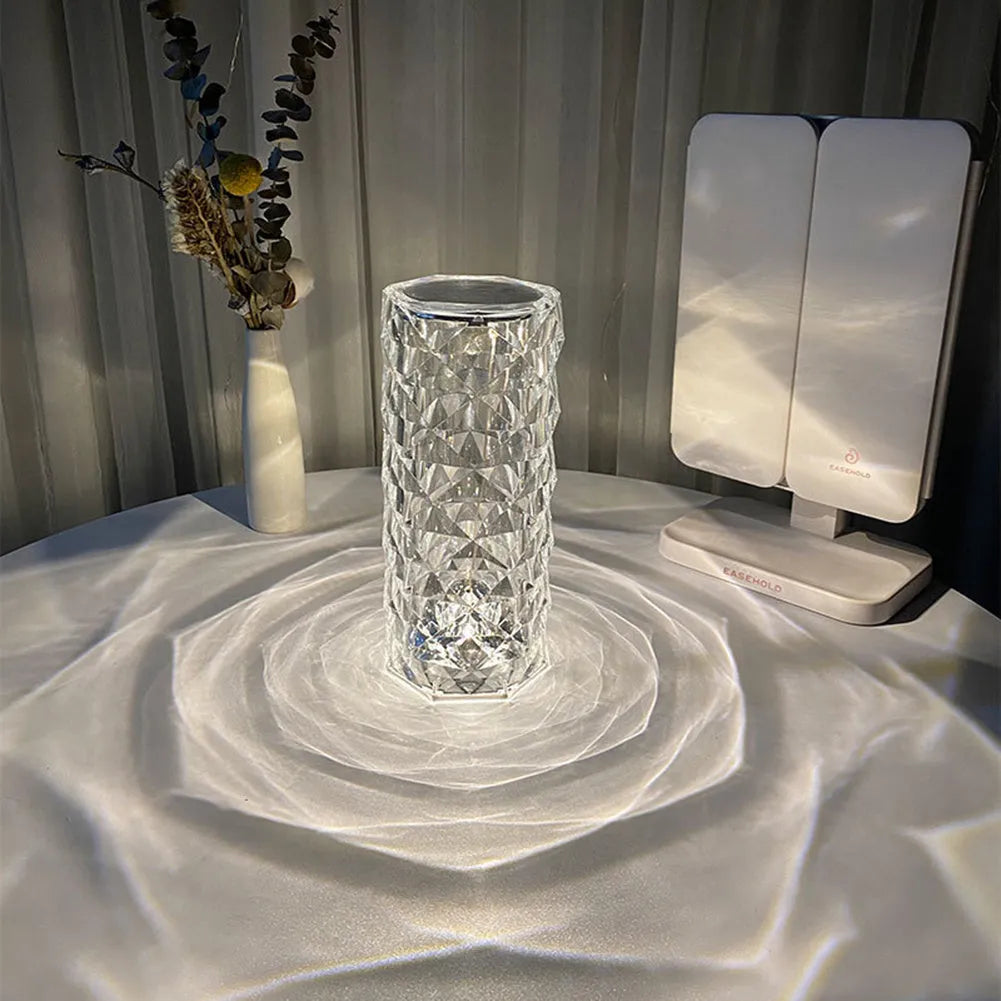 Nordic crystal acrylic USB table lamp with touch dimming and remote, 16 colours, black finish
