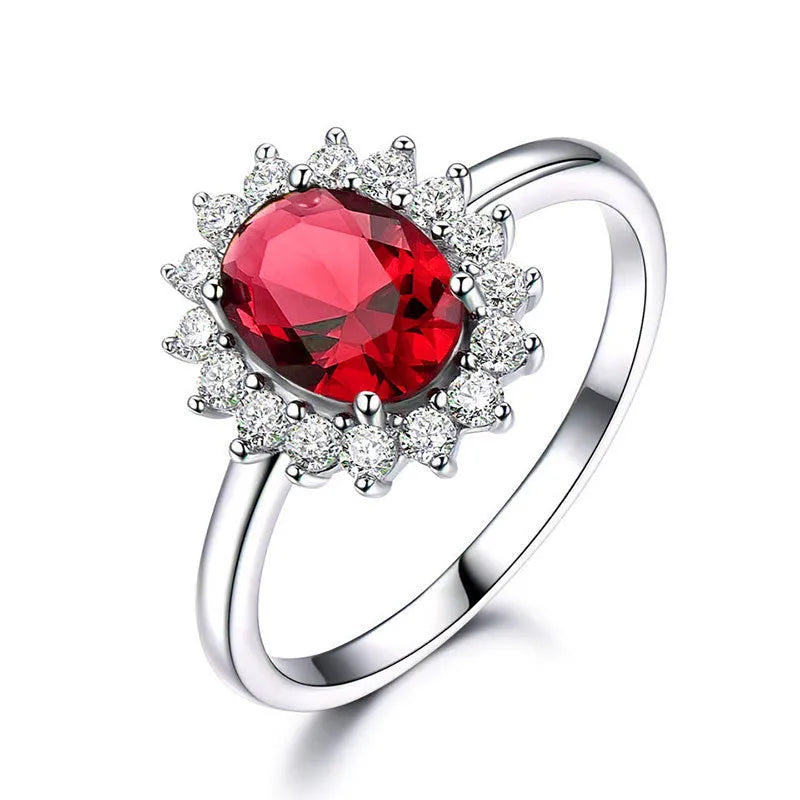 Blue moissanite copper flower ring with electroplated finish shown on finger