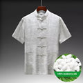 Men's mulberry silk Chinese style Tang suit in light green colour