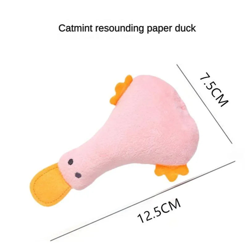 Plush duck pet toy with catnip and squeaker in blue colour