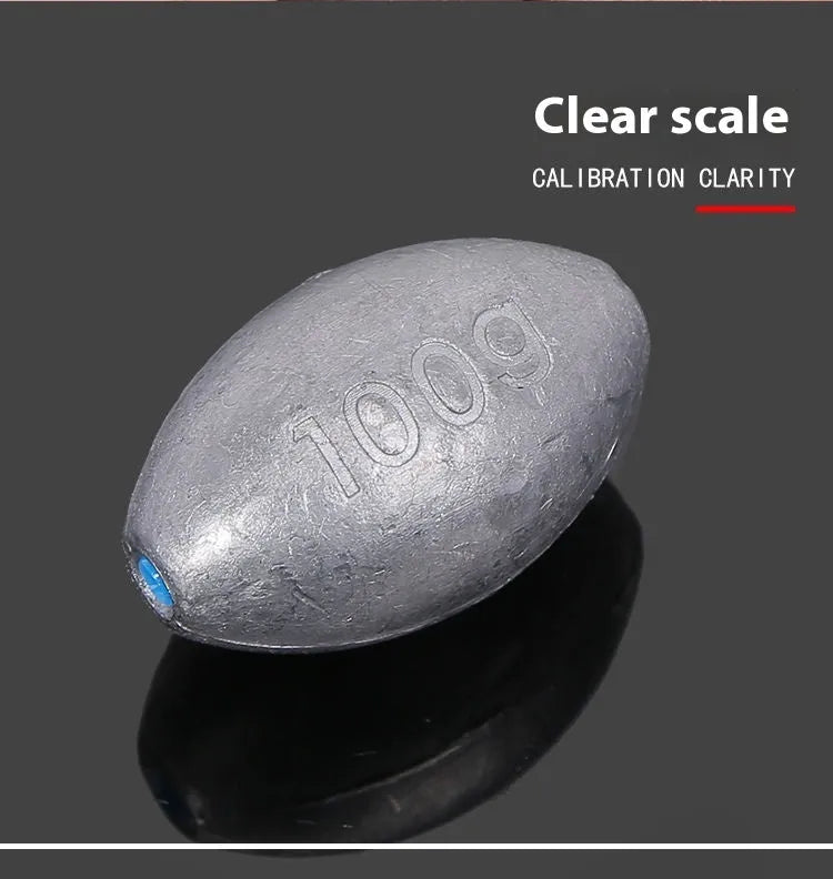 Tongxin olive-shaped lead fishing sinker with scale texture and internal plastic core.