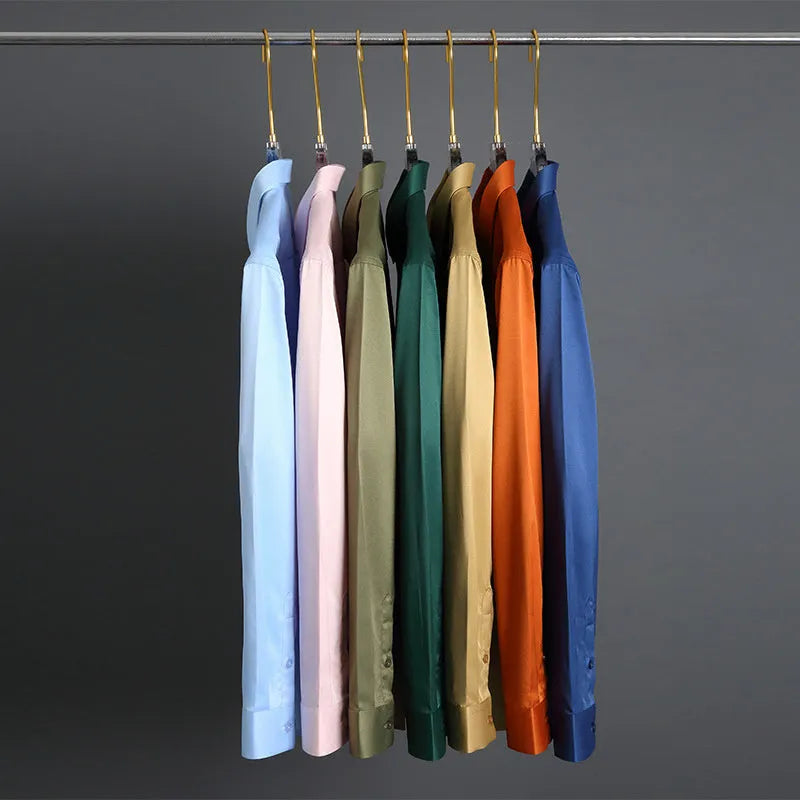 Men's solid colour long-sleeved shirt with a loose non-ironing fit