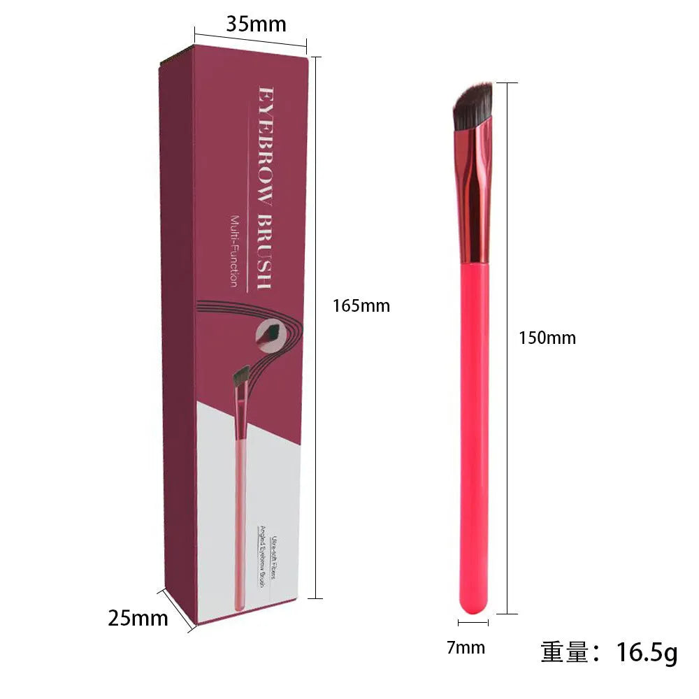 Square angled eyebrow brush with synthetic bristles and ergonomic handle